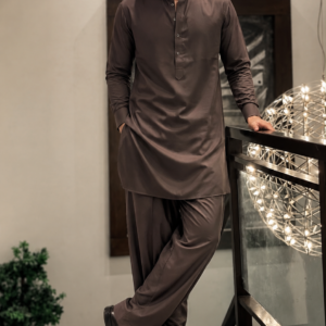 Chocolate Brown Wash & Wear Unstitched Fabric